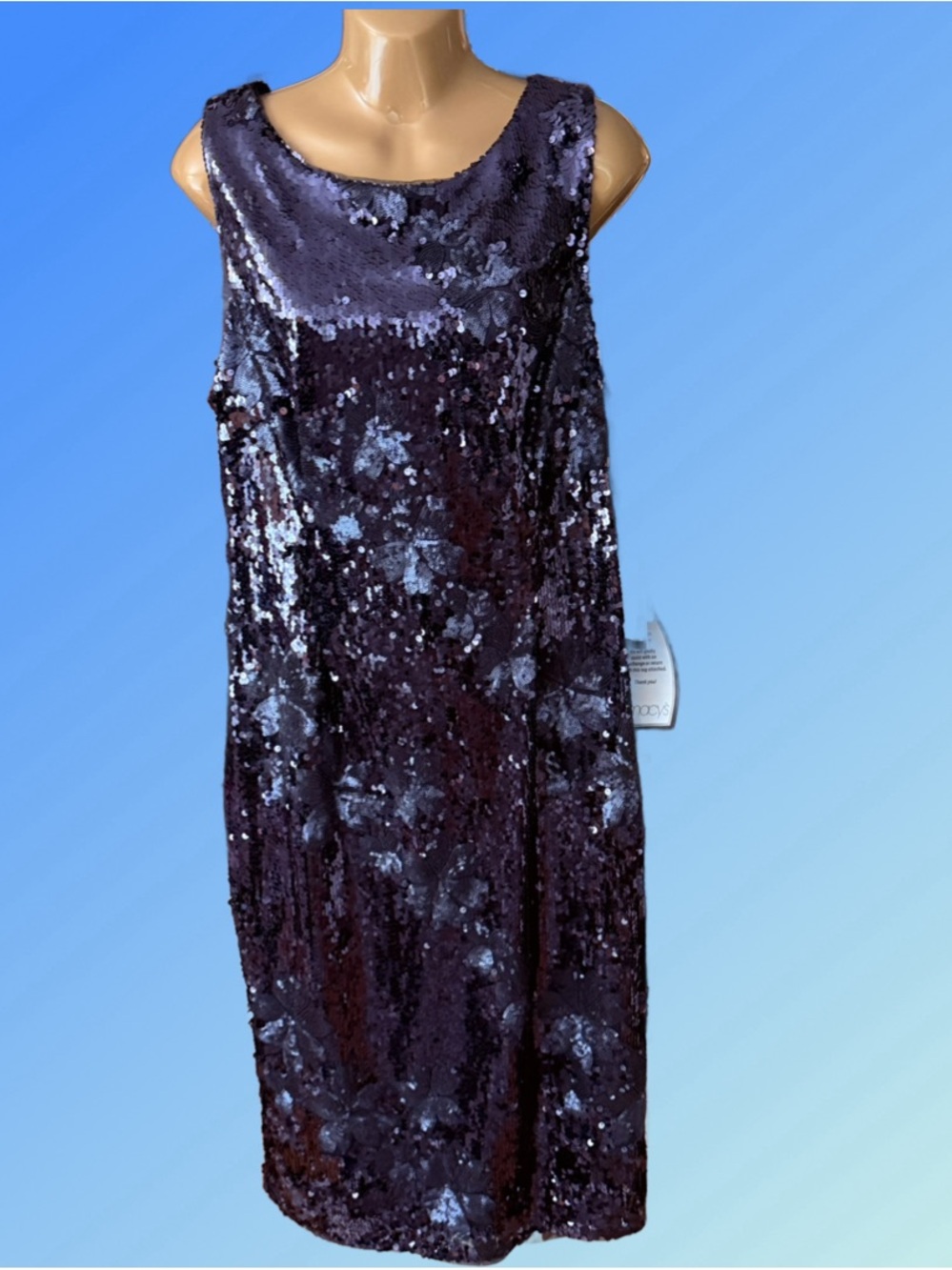 NWT Navy Blue Sequin Adrianna Papell Sleeveless Sheath Dress SZ 16 Retails $199.